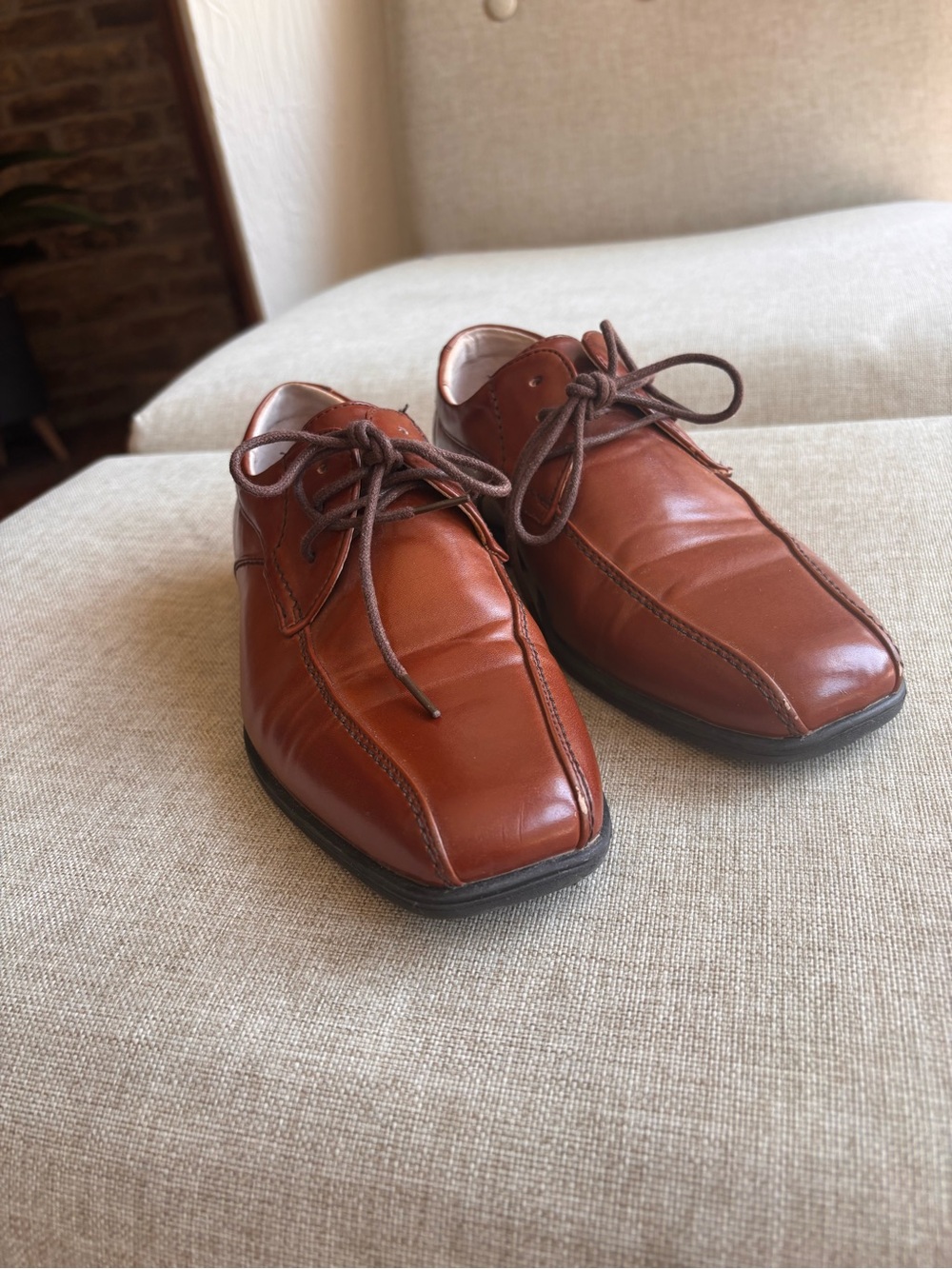 Florsheim Kids Boys Cognac Brown Leather Bicycle Toe Oxford Dress Shoes Size 5M